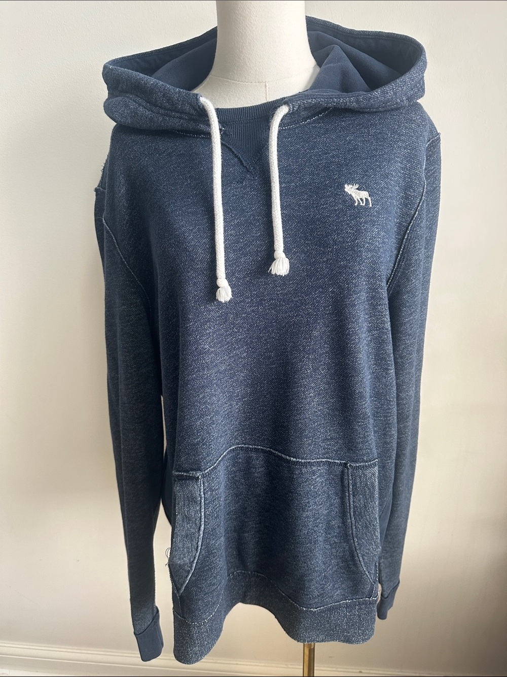 Abercrombie & Fitch Hoodie Sweatshirt Mens XL‎ Blue Muscle Moose Logo Y2K Pocket